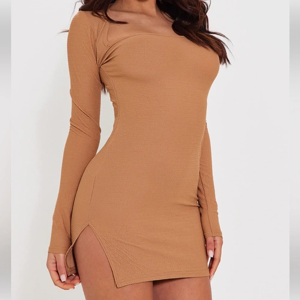Camel Squareneck Bodycon Mini Dress NEW 🏷️